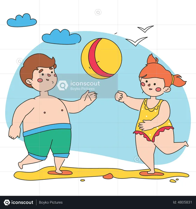 Boy and girl playing with ball  Illustration
