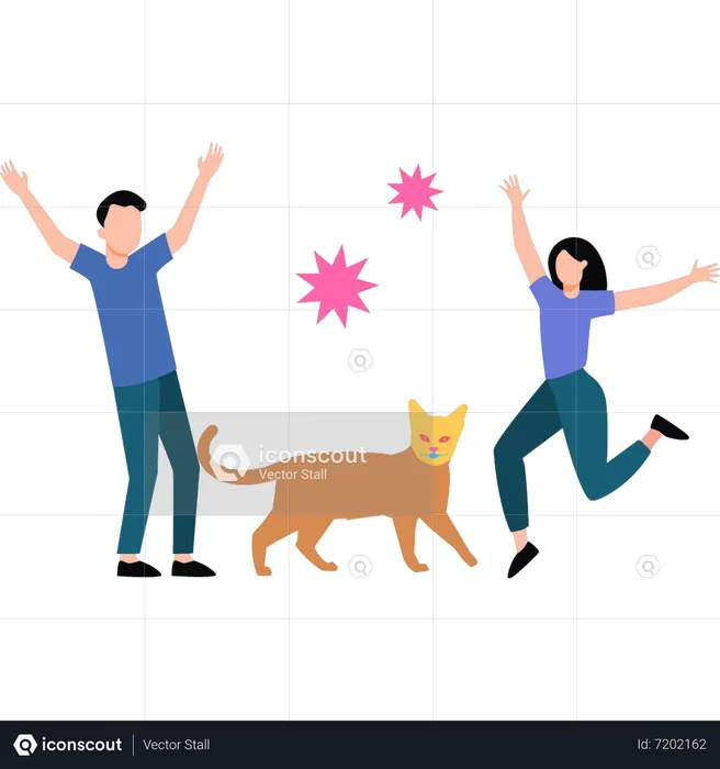 Boy and girl playing with pets  Illustration