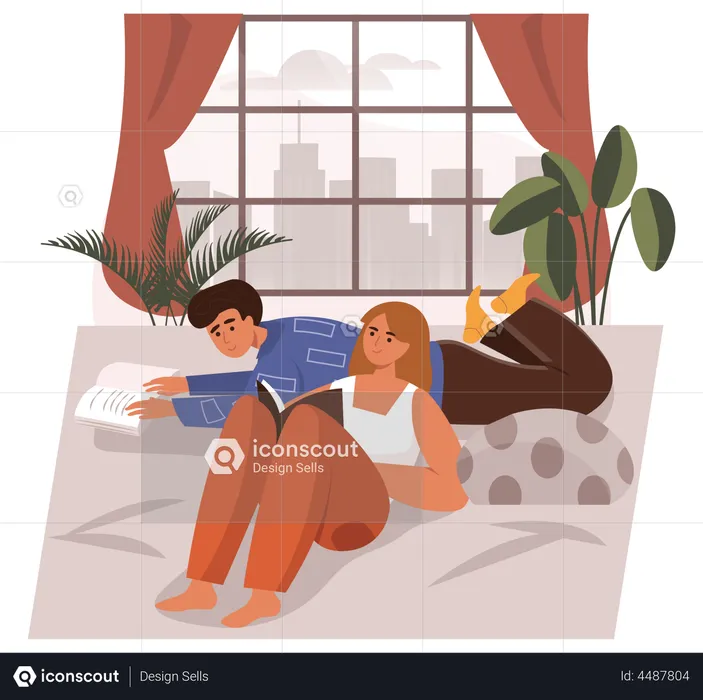 Boy and girl reading book  Illustration