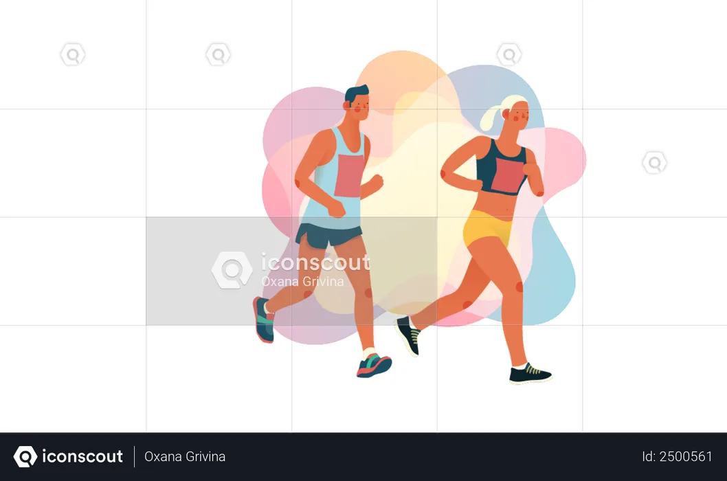 Boy and girl running in race  Illustration