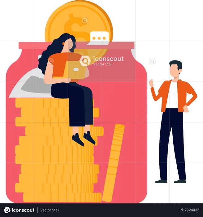 Boy and girl saving money  Illustration