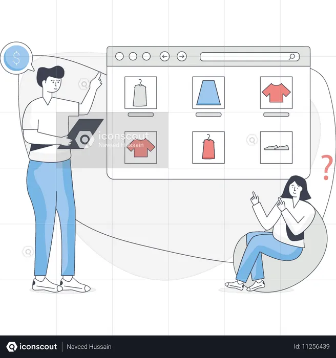 Boy and girl selecting  clothes online  Illustration