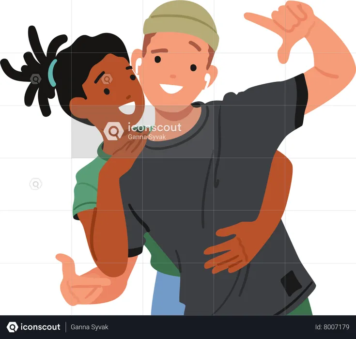 Boy And Girl Share Warm Hug  Illustration