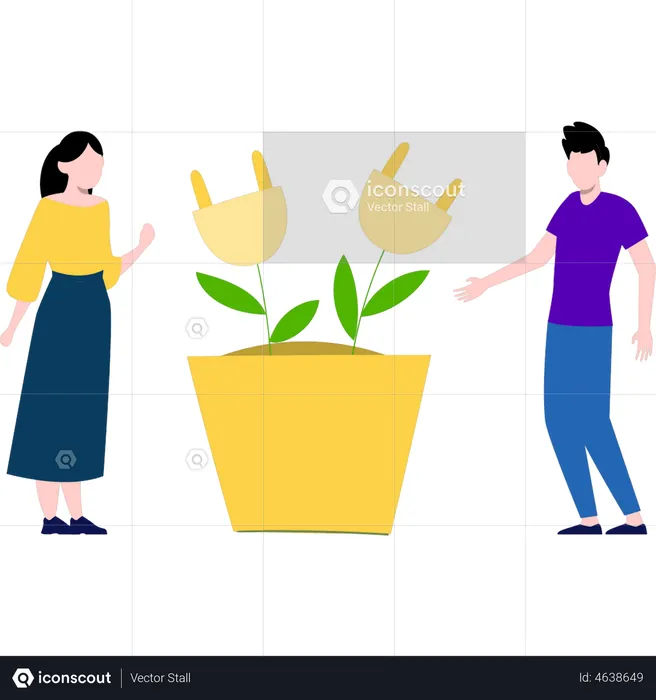 Boy and girl stand by the ecology plant  Illustration