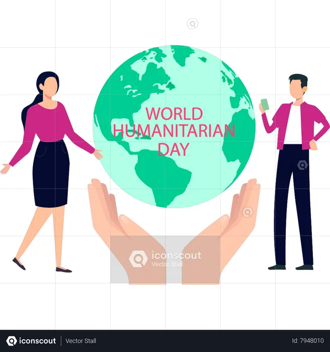 Boy and girl stand for Humanitarian Day  Illustration