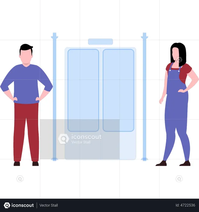 Boy and girl stand outside elevator  Illustration