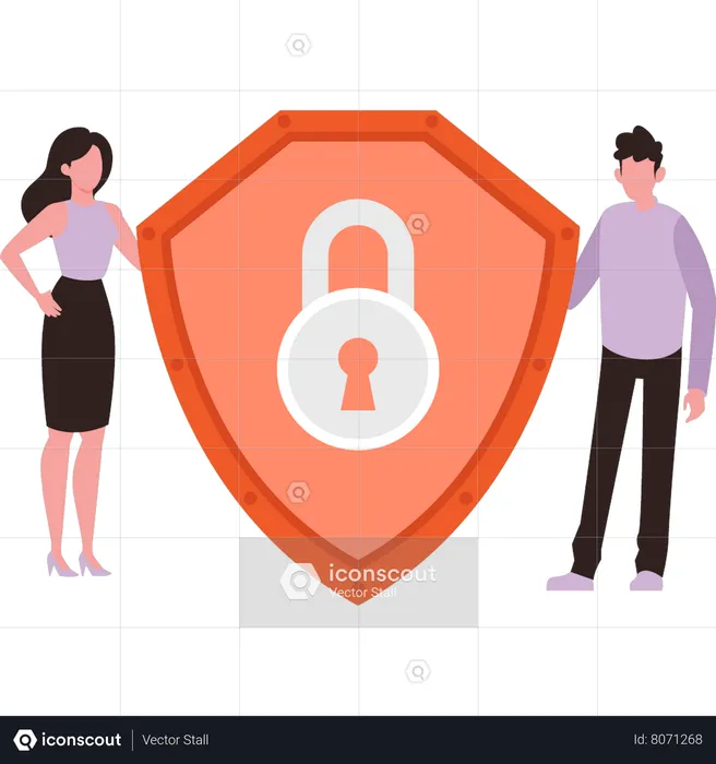 Boy and girl standing with protective shield  Illustration