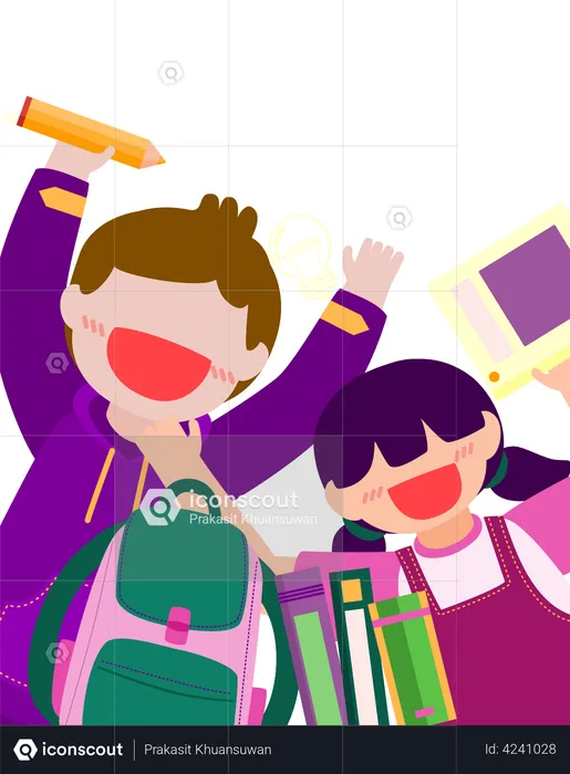 Boy and girl student with school bag  Illustration