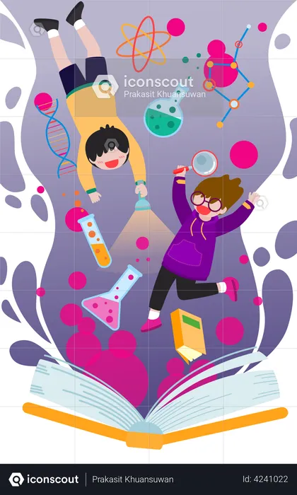 Boy and girl studying chemistry  Illustration
