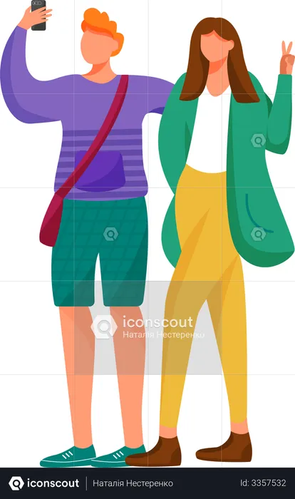 Best Boy and girl taking selfie Illustration download in PNG & Vector ...