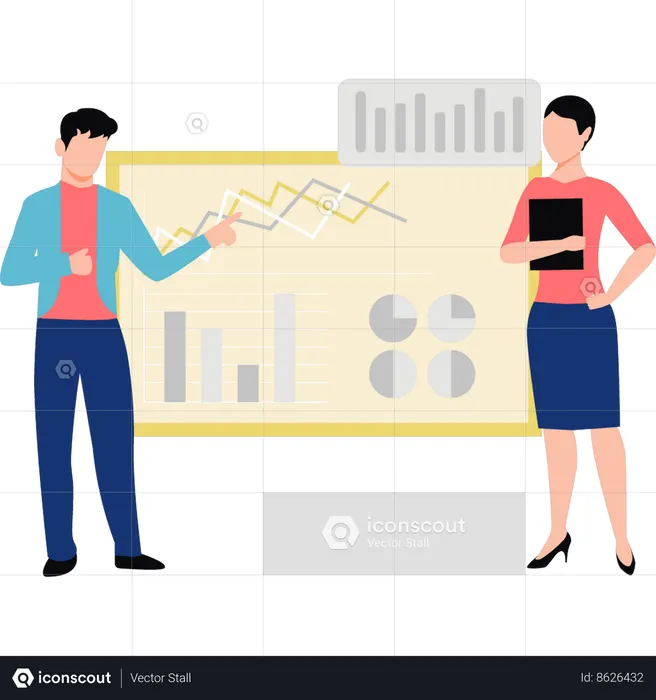 Boy and girl talking about business graph  Illustration