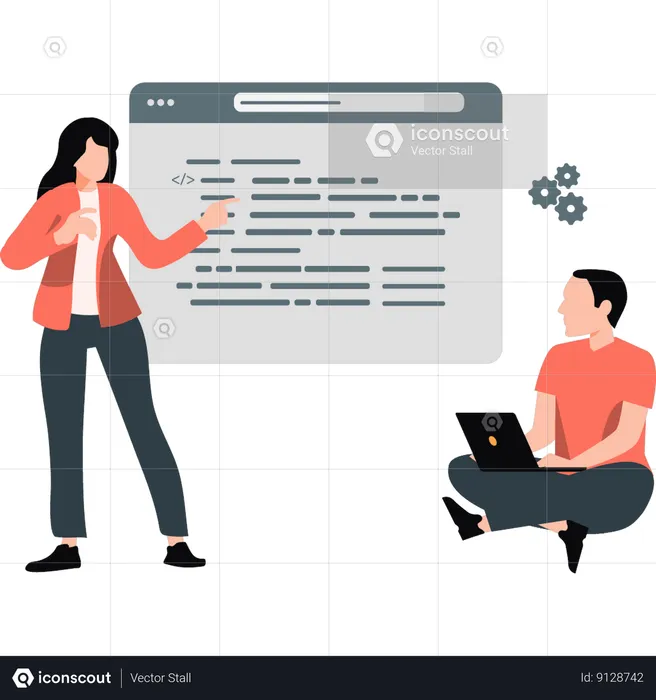 Boy and girl talking about coding web page  Illustration