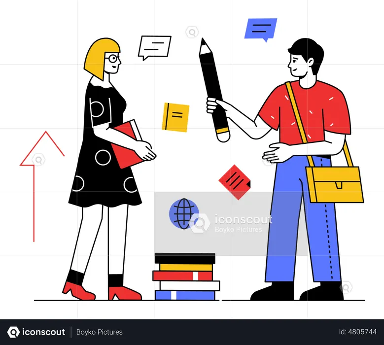 Boy and girl talking about educational process  Illustration