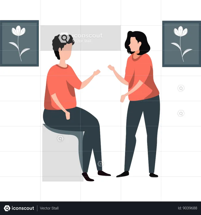 Boy and girl talking about home exercise  Illustration