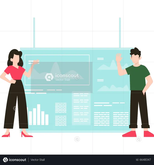 Boy and girl talking about stock marketing  Illustration