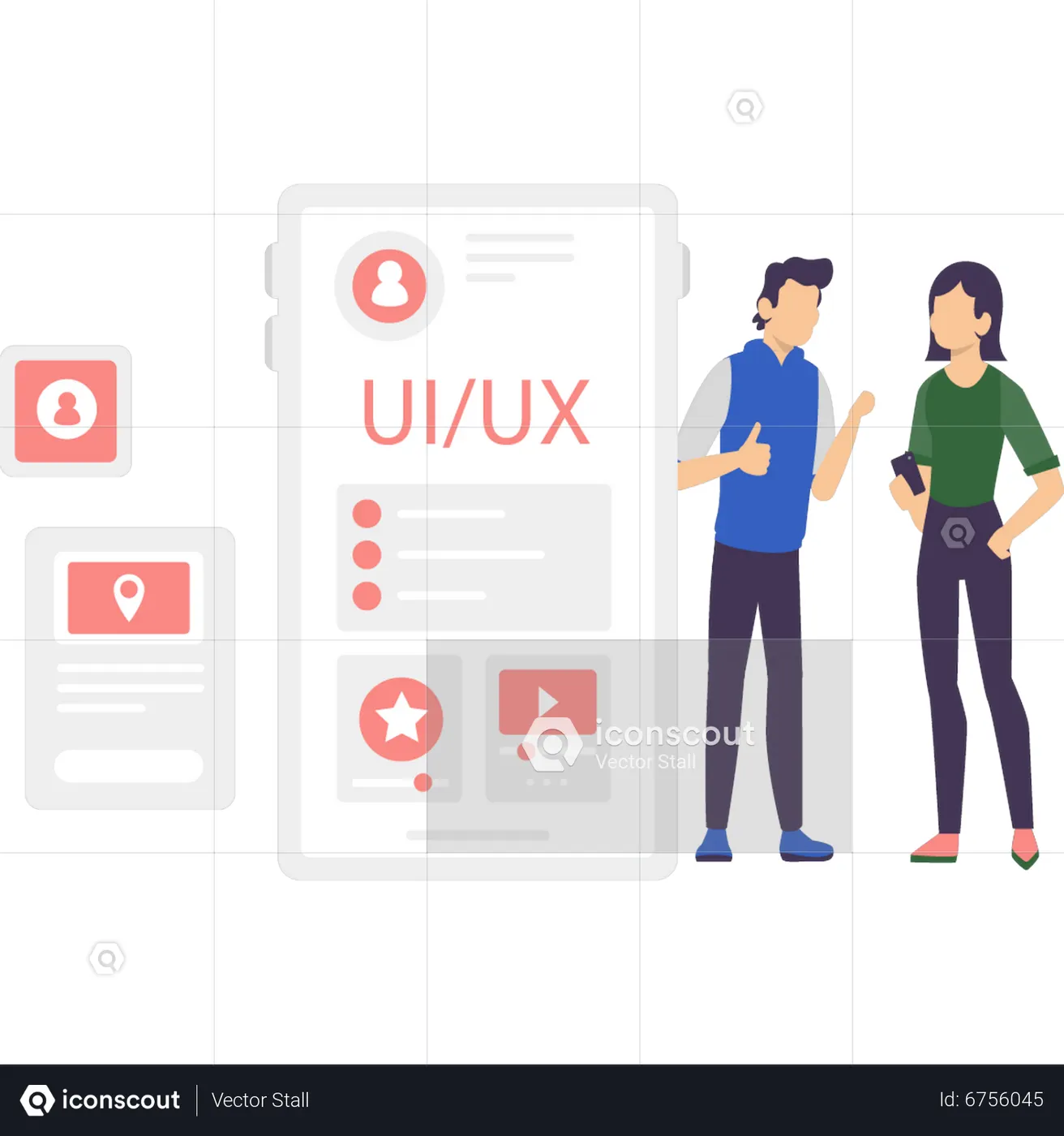 Best Premium Boy and girl talking about ui ux design Illustration ...
