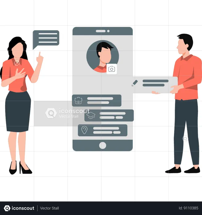 Boy and girl talking about user profile  Illustration