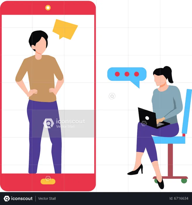 Boy and girl talking on mobile  Illustration