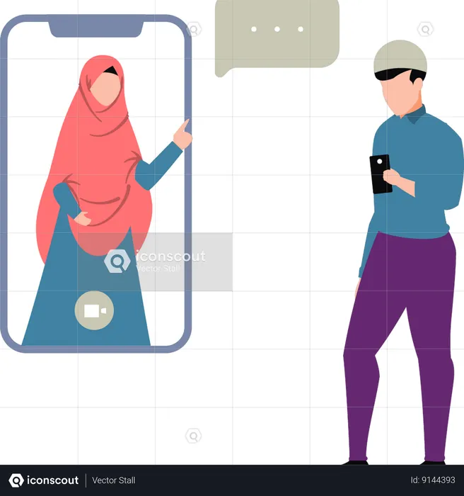 Boy and girl talking on video calling  Illustration