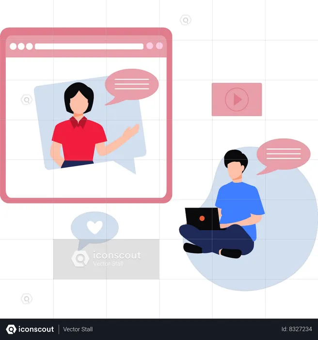 Boy and girl talking online  Illustration