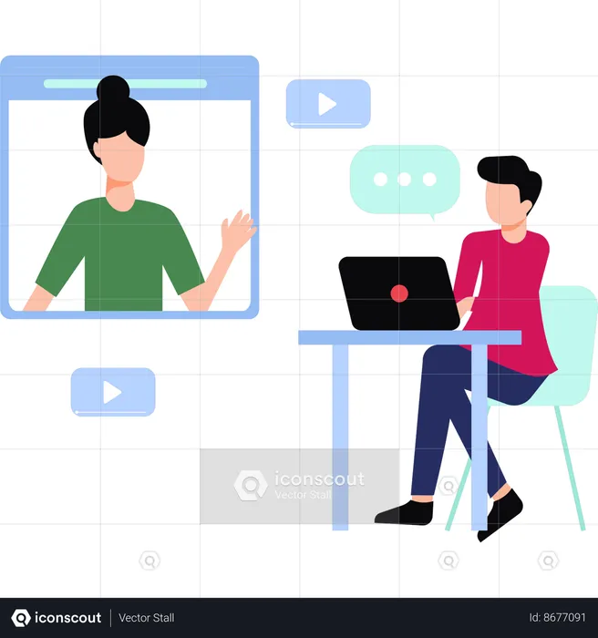 Boy and girl talking online on video call  Illustration