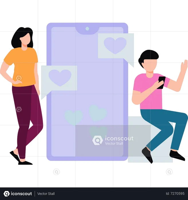 Boy and girl talking romantically on chat  Illustration