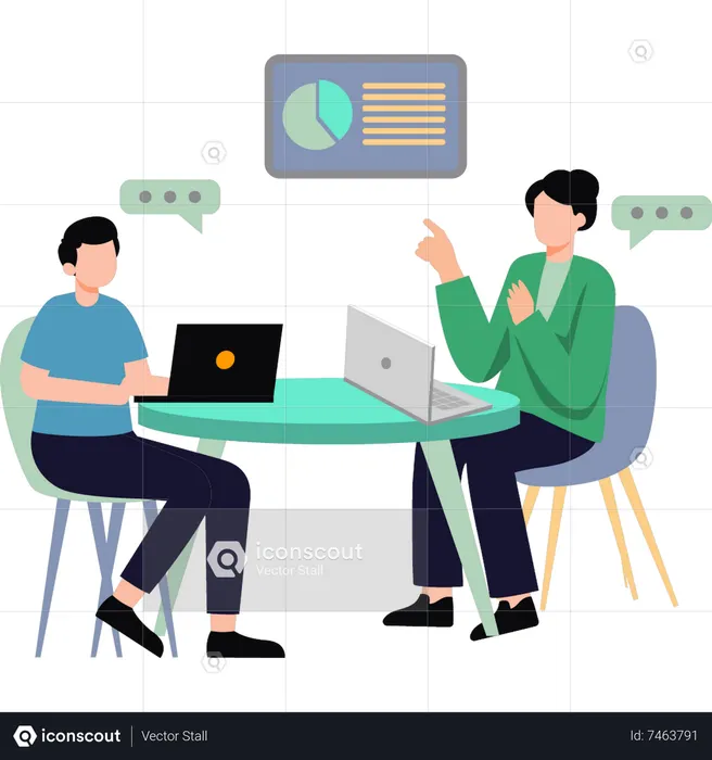 Boy and girl talking while working  Illustration