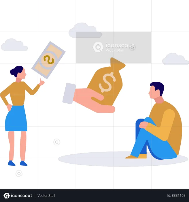 Boy and girl thinking about money  Illustration