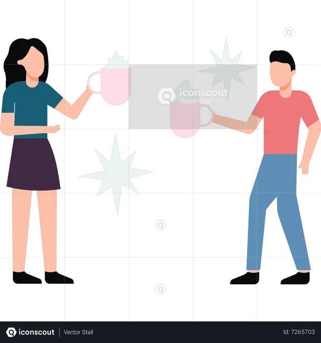 Boy and girl toasting smoothies  Illustration