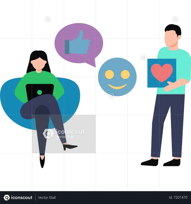 Boy and girl using social media  Illustration