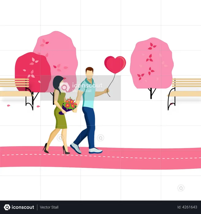 Boy and girl walking together  Illustration
