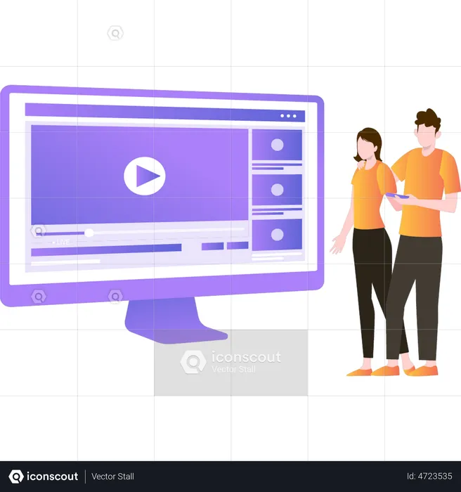 Boy and girl watching live video  Illustration