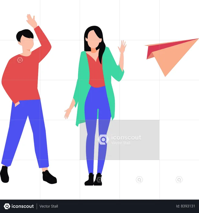 Boy and girl waving hands  Illustration