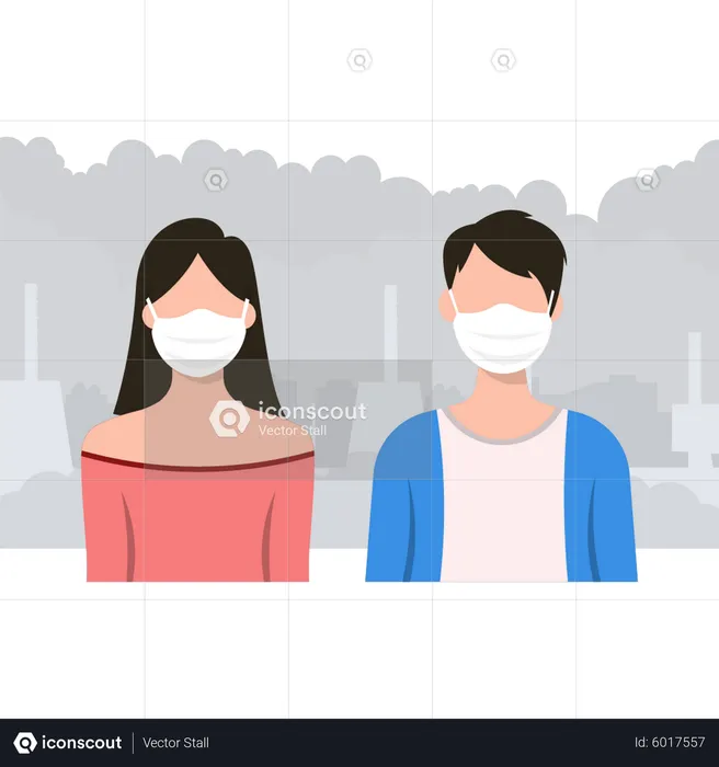 Boy and girl wearing face masks  Illustration