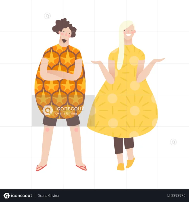 Boy and girl wearing fancy fruit dress  Illustration