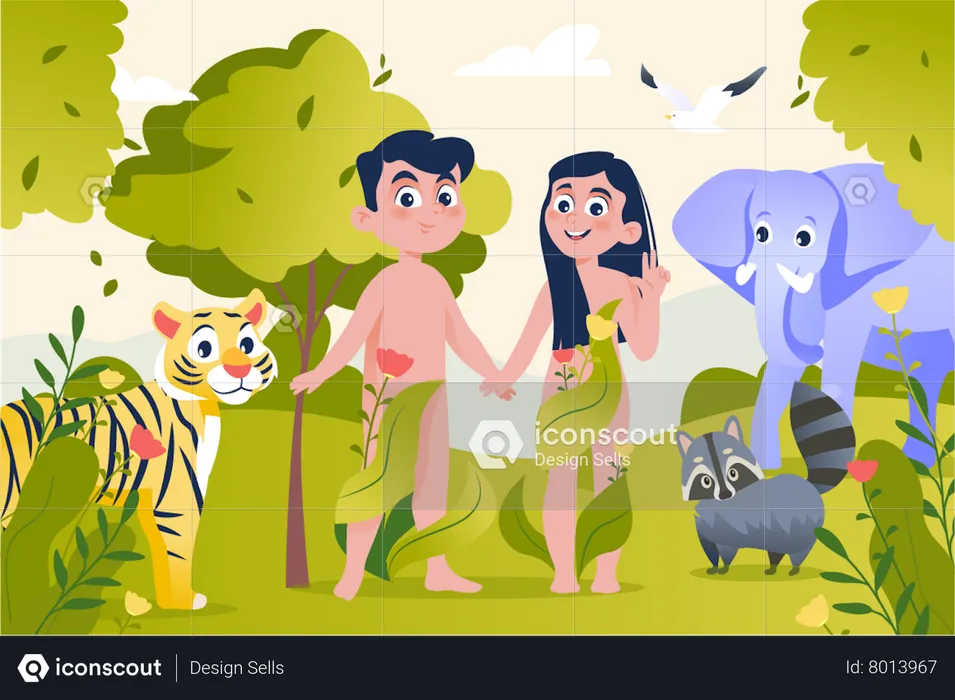 Boy and girl with animals  Illustration