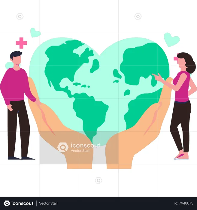 Boy and girl working for humanity  Illustration