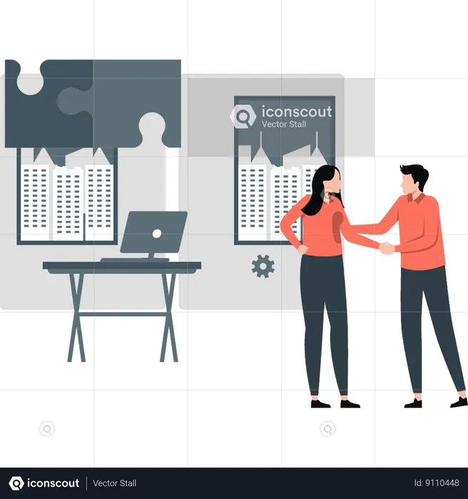 Boy and girl working on business  Illustration