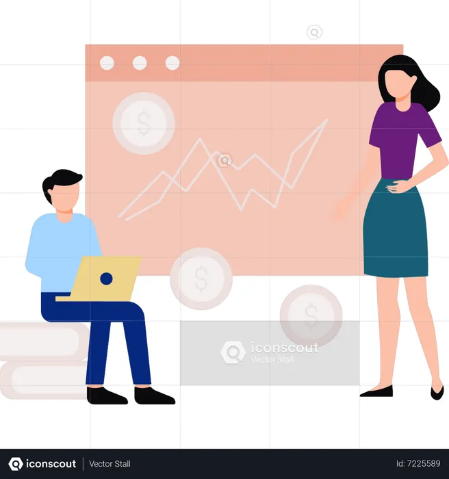 Boy and girl working on business data  Illustration