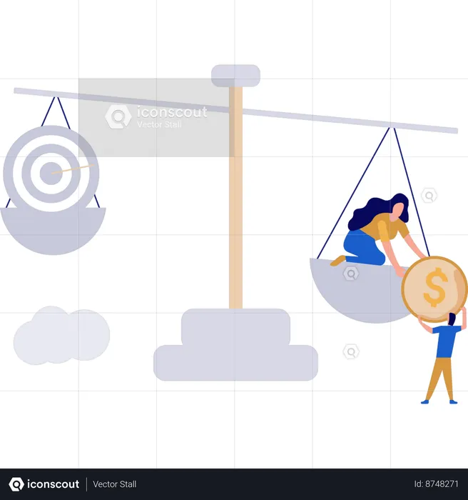 Boy and girl working on business goal  Illustration