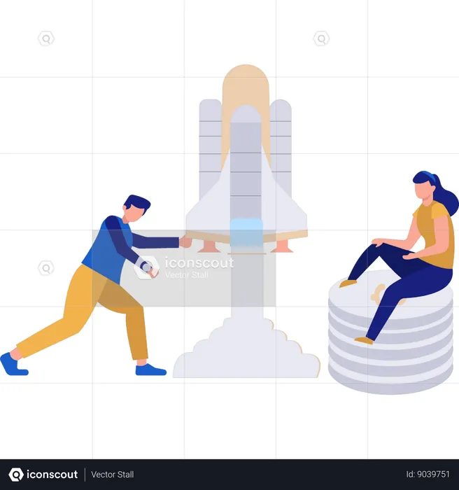 Boy and girl  working on business startup  Illustration