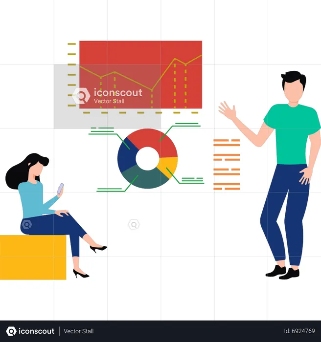 Boy and girl working on chart labeling  Illustration