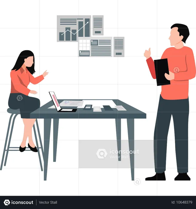 Boy and girl working on daily office routine  Illustration