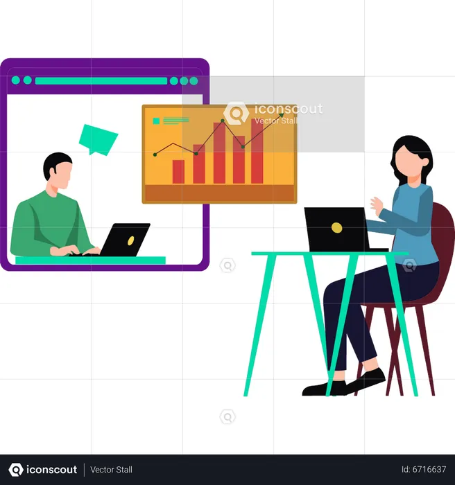 Boy and girl working on graph analysis  Illustration