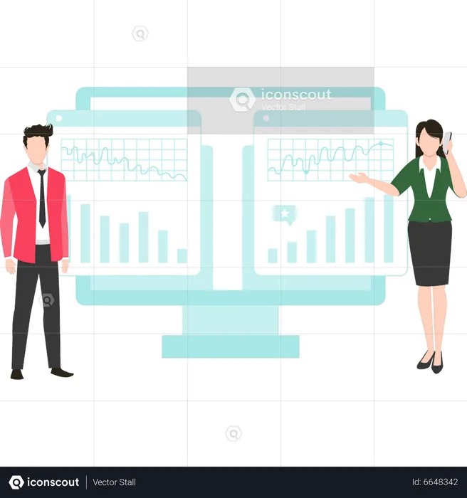 Boy and girl working on graph analysis  Illustration