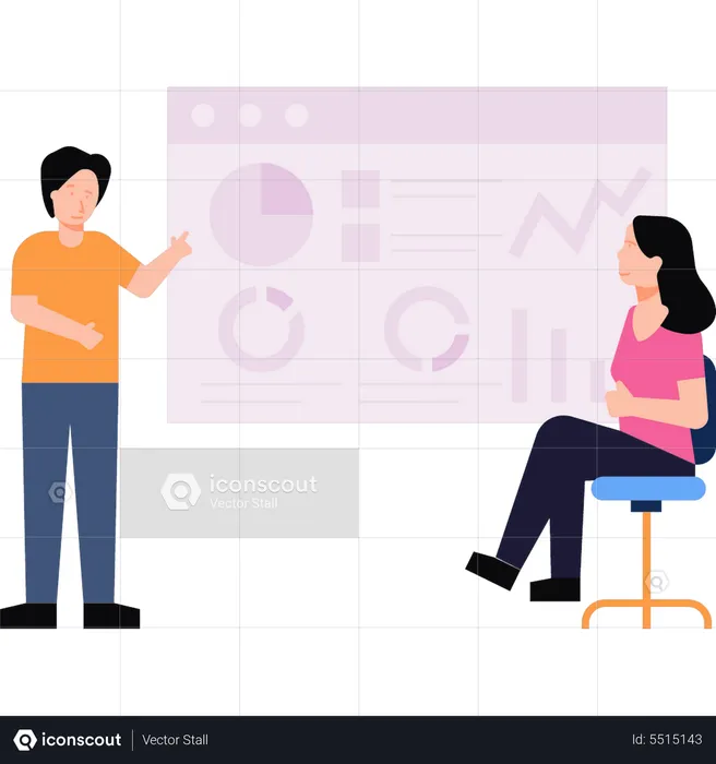 Boy and girl working on share market  Illustration