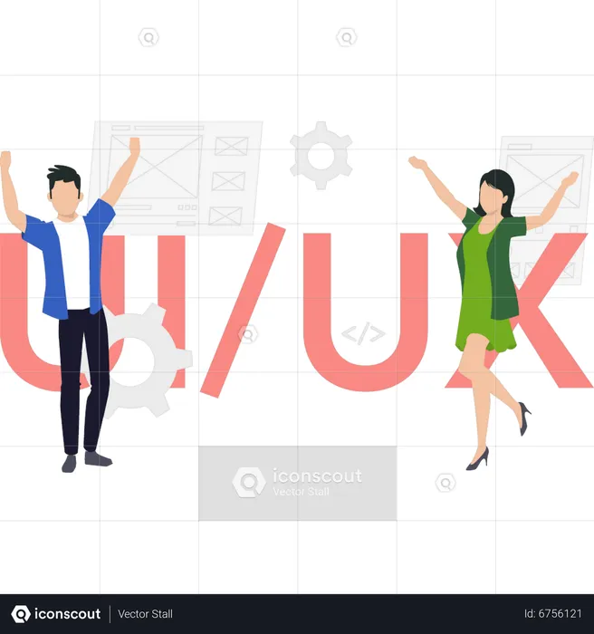 Boy and girl working on UI and UX setting  Illustration