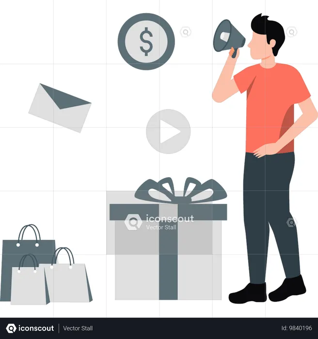 Boy announcing rewards on shopping  Illustration