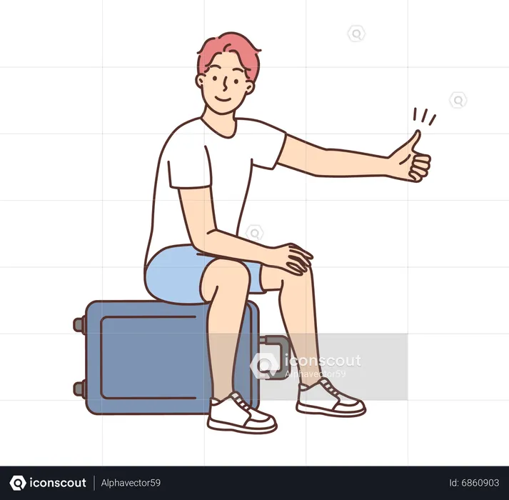 Boy asking for lift  Illustration