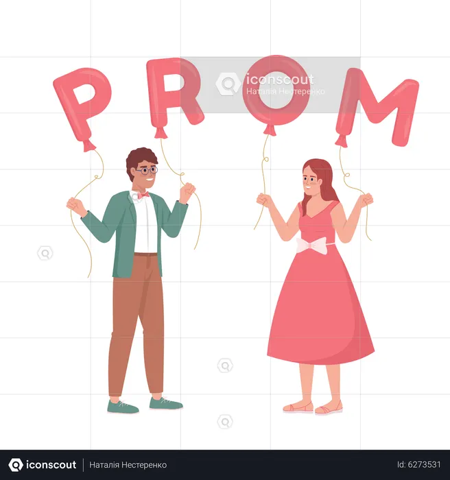 Boy asking girl to prom with balloons  Illustration